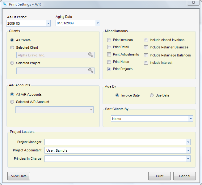 AR Reports Selection Criteria